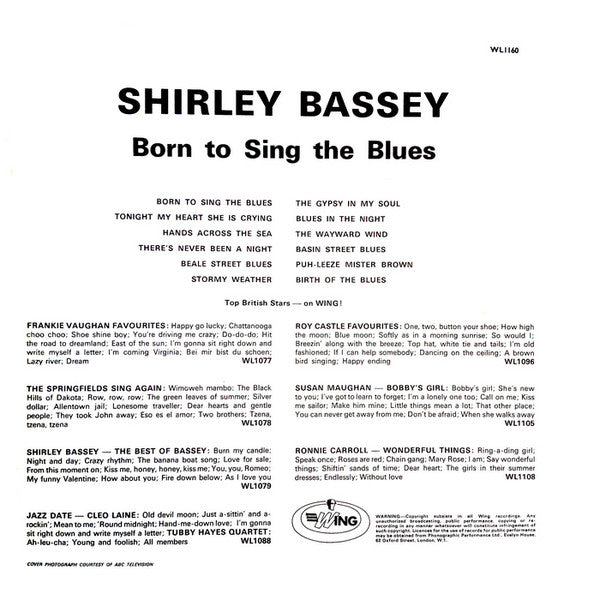 Shirley Bassey : Born To Sing The Blues (LP, Comp, RE)