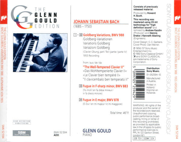 Johann Sebastian Bach, Glenn Gould : Goldberg Variations BWV 988 (The Historic 1955 Debut Recording) (CD, Album, Mono, RE, RM)