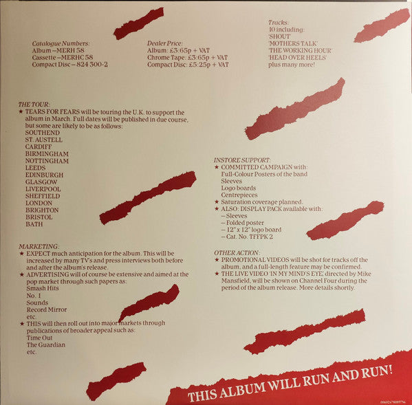 Tears For Fears : Songs From The Big Chair (LP, Album, RE, RM, Red + LP, Red + 40t)