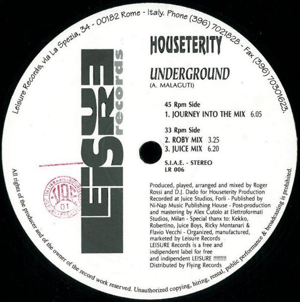 Pride Is Proud Presents Houseterity : Underground (12")