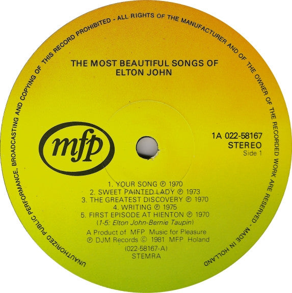 Elton John : The Most Beautiful Songs Of Elton John (LP, Comp)