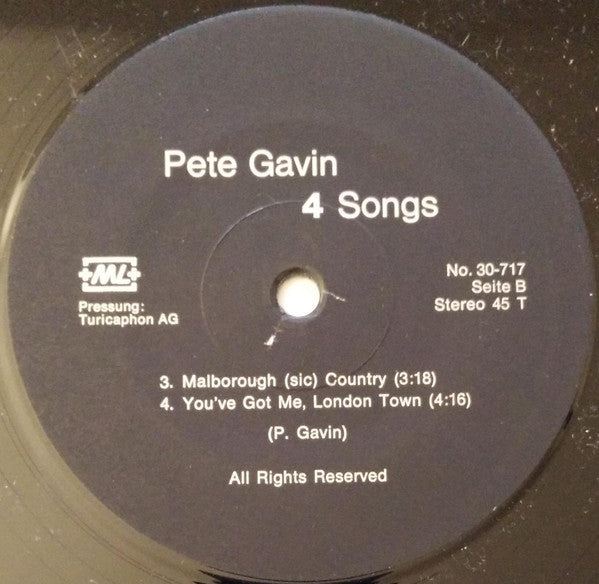 Pete Gavin (2) : 4 Songs (12")