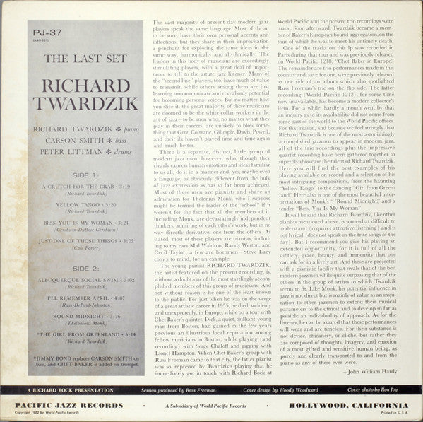 Dick Twardzik : The Last Set (LP, Album, Mono)