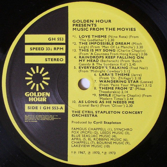The Cyril Stapleton Concert Orchestra : Golden Hour Presents Music From The Movies (LP)