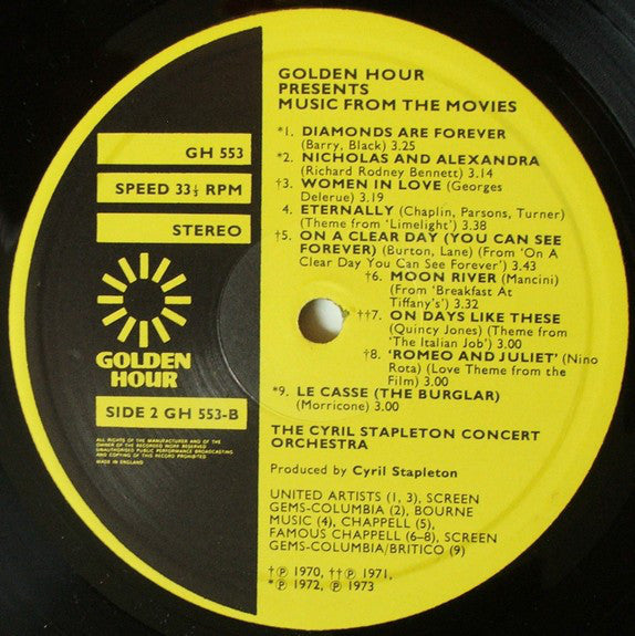 The Cyril Stapleton Concert Orchestra : Golden Hour Presents Music From The Movies (LP)