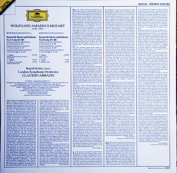 Wolfgang Amadeus Mozart – London Symphony Orchestra - Rudolf Serkin · Claudio Abbado : Klavierkonzerte · Piano Concertos Nos. 21 & 23 (LP, RP)