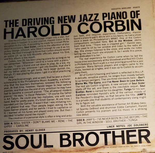 Harold Corbin (2) : Soul Brother (LP, Album, Mono)