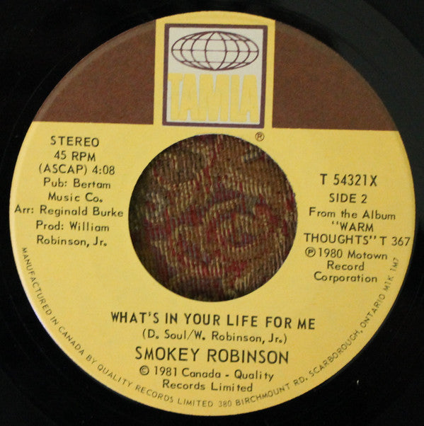 Smokey Robinson : Being With You (7", Single)