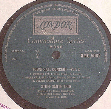 The Bill Coleman Quartet, Gene Krupa/Charlie Ventura Trio, Stuff Smith Trio : Town Hall Concert Vol. 2 (LP, Album, Mono)