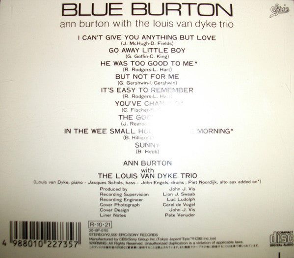 Ann Burton With Louis Van Dyke Trio : Blue Burton (CD, Album, RE)