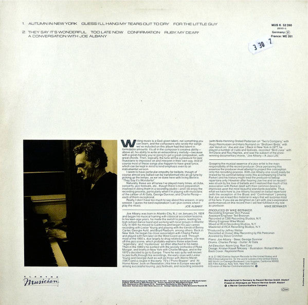 Joe Albany : Portrait Of An Artist (LP, Album)