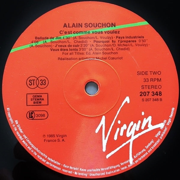 Alain Souchon : C'est Comme Vous Voulez. (LP, Album)