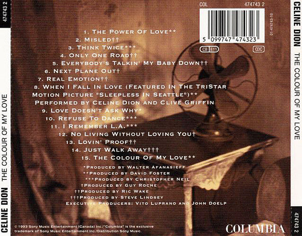 Céline Dion : The Colour Of My Love (CD, Album, RE)