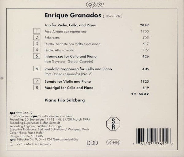 Enrique Granados - Piano Trio Salzburg : Piano Trio ‧ Intermezzo ‧ Danza ‧ Sonata ‧ Madrigal (CD, Album)