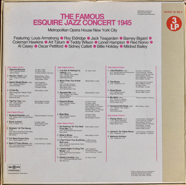 Various : The Famous Esquire Jazz Concert 1945 (3xLP, Mono + Box, Comp)