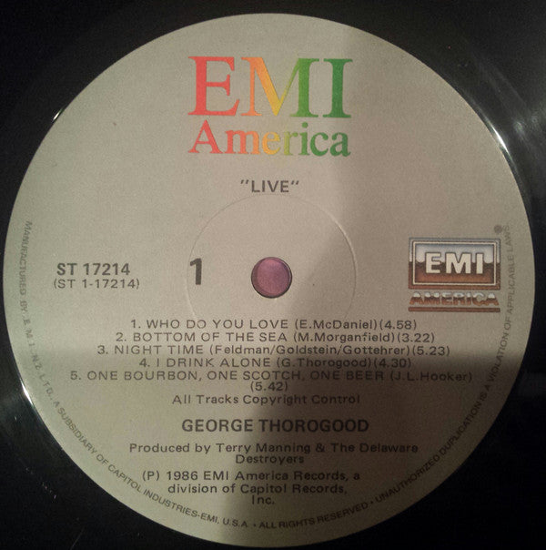 George Thorogood & The Destroyers : Live (LP, Album)