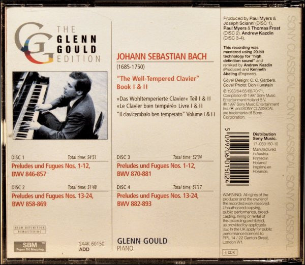 Johann Sebastian Bach, Glenn Gould : The Well-Tempered Clavier I & II = Das Wohltemperierte Clavier I & II = Le Clavier Bien Tempéré I & II (4xCD, Comp, RM)