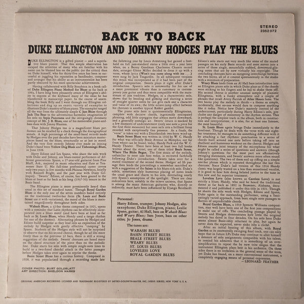 Duke Ellington And Johnny Hodges : Back To Back (Duke Ellington & Johnny Hodges Play The Blues) (LP, Album, RE)