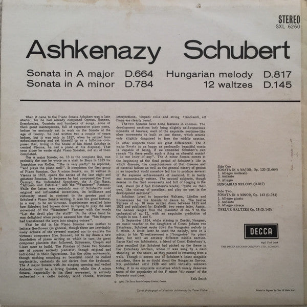 Vladimir Ashkenazy / Franz Schubert : Piano Works (LP, RP)