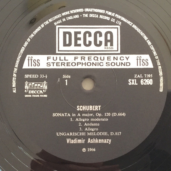 Vladimir Ashkenazy / Franz Schubert : Piano Works (LP, RP)