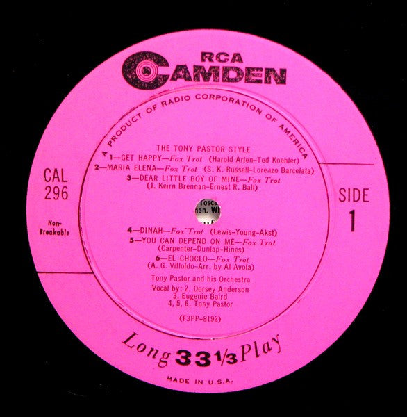 Tony Pastor : The Tony Pastor Style (LP, Mono)