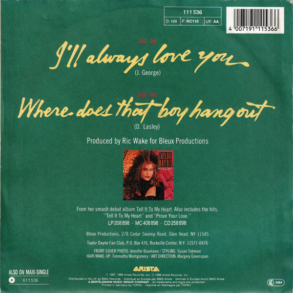 Taylor Dayne : I'll Always Love You (7", Single)