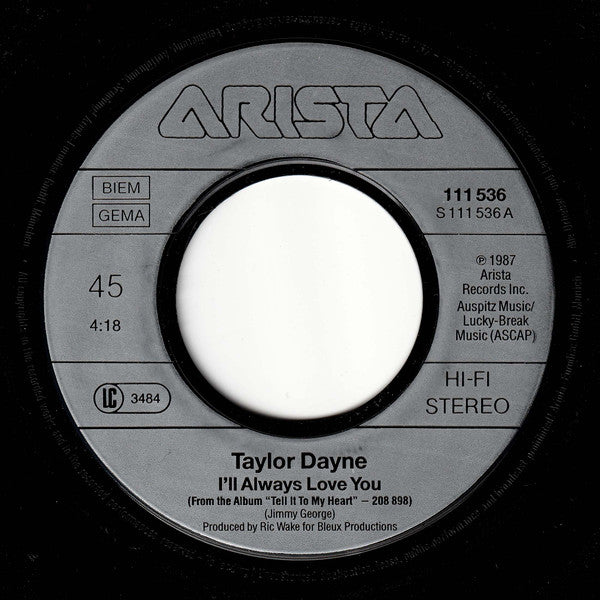Taylor Dayne : I'll Always Love You (7", Single)