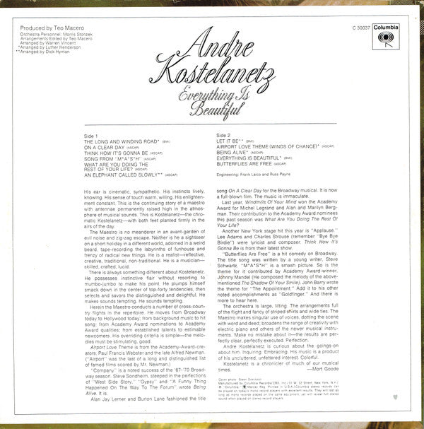 André Kostelanetz : Everything Is Beautiful (LP, Album, Pit)