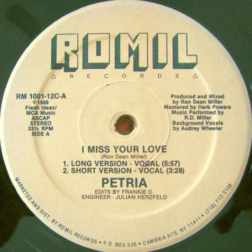 Petria : I Miss Your Love (12", Single)