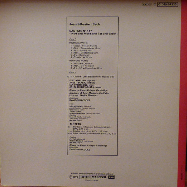 Johann Sebastian Bach - David Willcocks : Cantates N°147 • Motets (LP, RP, Gat)