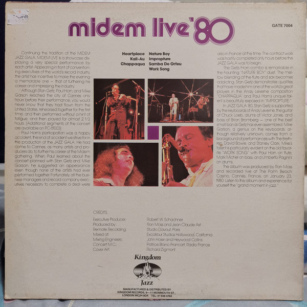 Stan Getz Featuring Paul Horn & Mike Garson : Midem Live '80 (LP, RE)