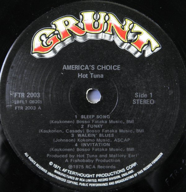Hot Tuna : America's Choice (LP, Album)