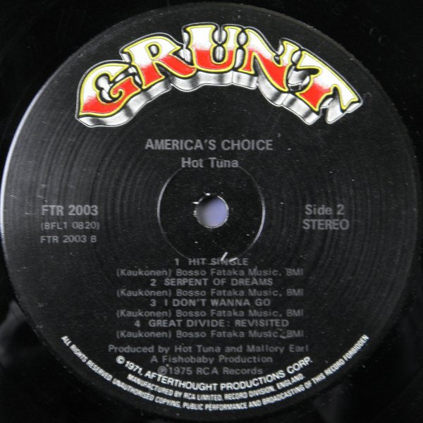 Hot Tuna : America's Choice (LP, Album)
