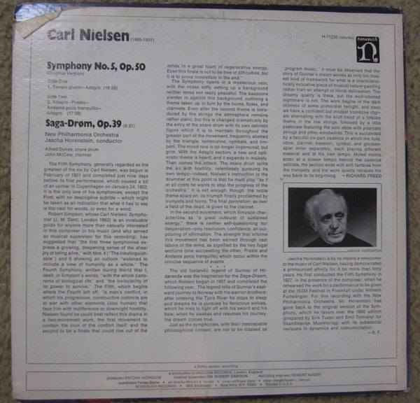 Carl Nielsen, New Philharmonia Orchestra, Jascha Horenstein : Symphony No.5, Op.50 / Saga-Drøm, Op.39 (LP, Album)