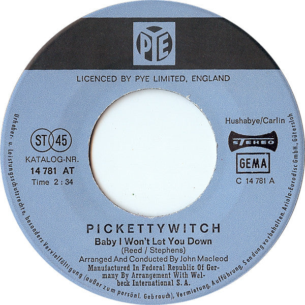 Pickettywitch : Baby I Won't Let You Down / Please Bring Her Back Home (7", Single)