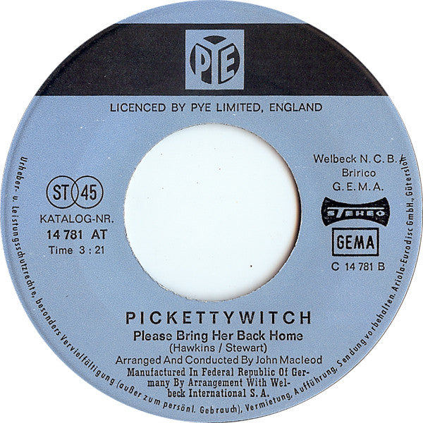 Pickettywitch : Baby I Won't Let You Down / Please Bring Her Back Home (7", Single)