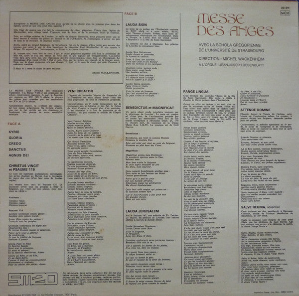 La Schola Grégorienne De L'Université De Strasbourg : Messe Des Anges (LP)
