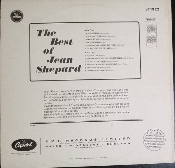 Jean Shepard : The Best Of Jean Shepard (LP, Comp)