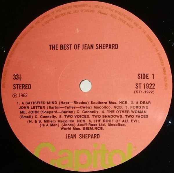 Jean Shepard : The Best Of Jean Shepard (LP, Comp)