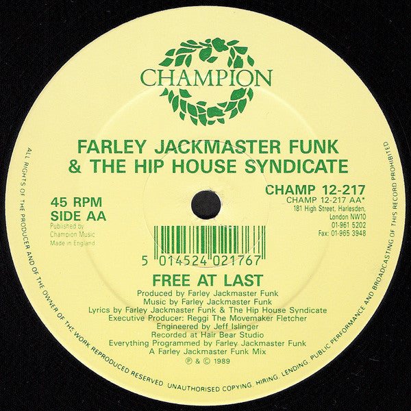 Farley "Jackmaster" Funk & The Hip House Syndicate : Free At Last (12")