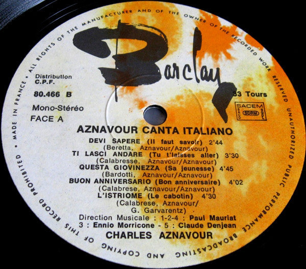 Charles Aznavour : Aznavour Canta Italiano (LP, Comp)