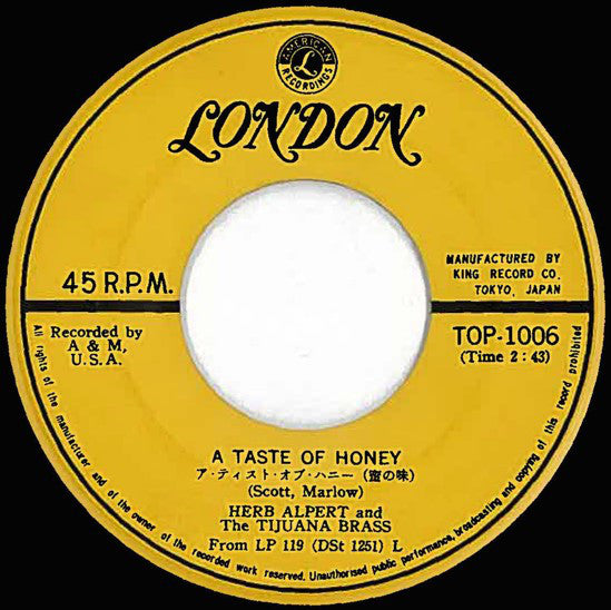 Herb Alpert & The Tijuana Brass : A Taste Of Honey / The Third Man Theme (7", Single)