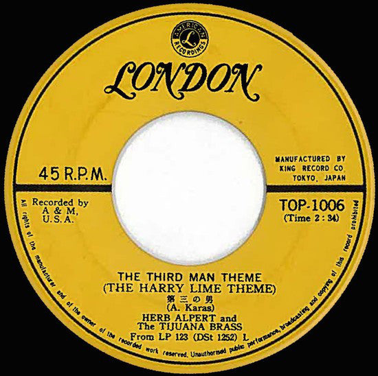 Herb Alpert & The Tijuana Brass : A Taste Of Honey / The Third Man Theme (7", Single)