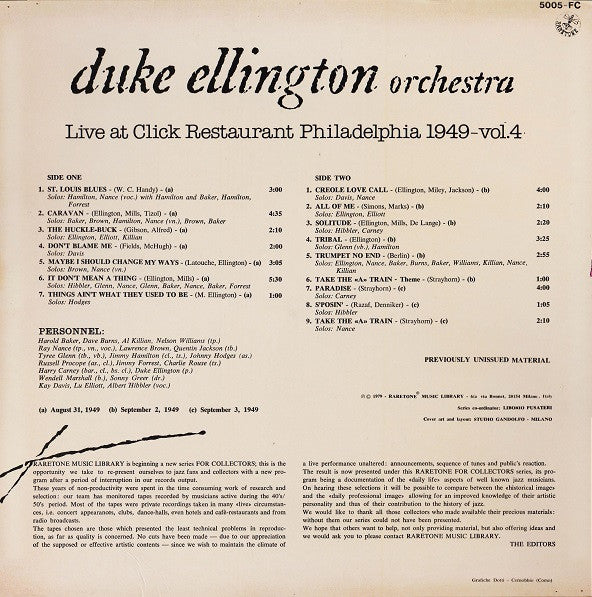Duke Ellington And His Orchestra : Live At Click Restaurant Philadelphia 1949 - Vol. 4 (LP, Album, Mono)