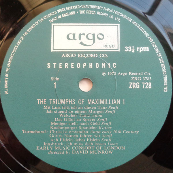 The Early Music Consort Of London Directed By David Munrow : The Triumphs Of Maximillian I (LP)