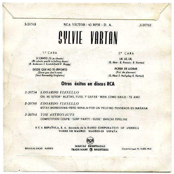 Sylvie Vartan : Si Canto  (7", EP)