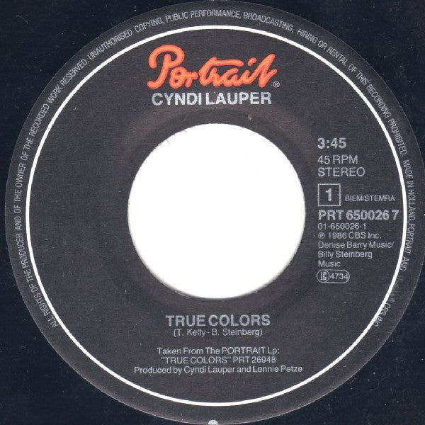 Cyndi Lauper : True Colors (7", Single)