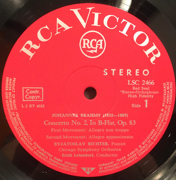 Johannes Brahms / Sviatoslav Richter, Chicago Symphony Orchestra, Erich Leinsdorf : Concerto No. 2 (LP)