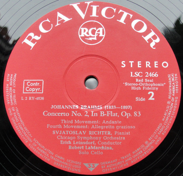 Johannes Brahms / Sviatoslav Richter, Chicago Symphony Orchestra, Erich Leinsdorf : Concerto No. 2 (LP)