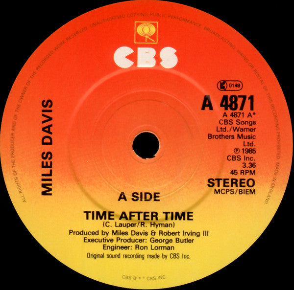 Miles Davis : Time After Time (7", Single)